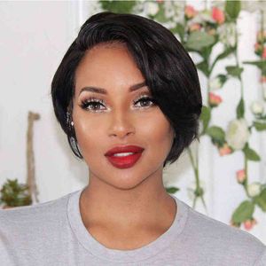 Wholesale peruvian bob wig for sale - Group buy Short Pixie Cut Lace Wigs Human Hair Pre Plucked Side Part Bob Peruvian Straight for Women Natural