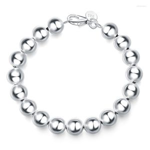 Pulseira com contas 925 prata esterlina 10 mm sólida/oca contas lisas para mulheres moda casamento festa de noivado charme joias inte22