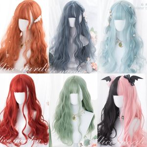 Costume Accessories Synthetic Lolita Cosplay Wig With Bangs Long Wavy Natural Blonde Colorful Orange wigs for black women Anime Halloween