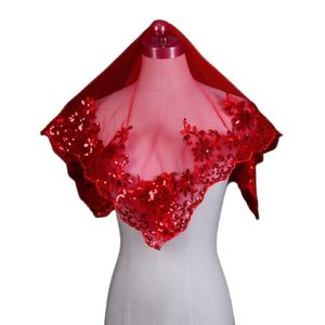 Bridal Veils V88 100% Handmade Wedding Veil Chinese Red Hijab Special Lace Embroidery Applique Hair AccessoriesBridal