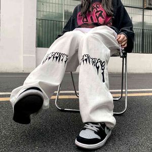 HOUZHOU Gothic Grunge White Baggy Jeans Women Oversize Streetwear Print Wide Leg Denime Pants Harajuku Black Trousers Female T220728