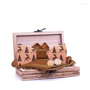 Papillon Sitonjwly Set di cravatte in legno con motivo alce fatto a mano per abiti da uomo Papillon in legno Fazzoletto gemelli Set regalo di NataleBow Emel22