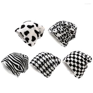 Beanie/Skull Caps Hat Female Autumn And Winter Wild Korean Harajuku Style Ins Zebra Cows Pattern Dome Thickened Woolen Cap Pros22