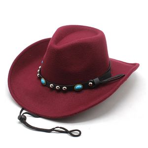 Cappelli da cowboy Jazz Cappelli stile Fedora Cappello Fedora in feltro Berretto a tesa larga Donna Uomo Cappellini Donna Uomo Trilby con corda Autunno Inverno Hot