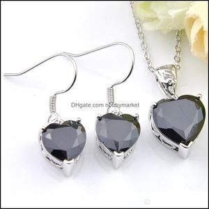 Серьговые колье наборы ювелирных изделий для ювелирных изделий Luckyshine Fashion Wholesale Black Onyx Gems 925 Sier -ожерелья подвесной свадьба для женщин Drop Delivery 202