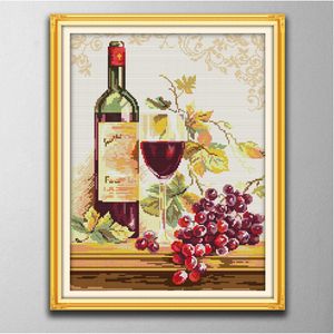 Grapes and wine DIY cross stitch Embroidery Tools Needlework sets counted print on canvas DMC 14CT 11CT cloth