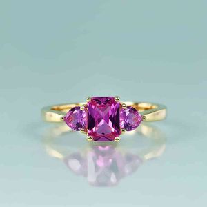 Gem's Beauty 14k Ouro preenchido Sterling Prata Gemstone Anéis Petite Pink Sapphire Anel de noivado de três pedras para mulheres casamento
