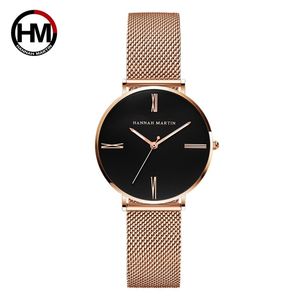 Ny Hot Japan Quartz Movement Simple Design Högkvalitet Kvinnor Rostfritt stål Mesh Waterproof Ladies Watch Dropshipping 201114