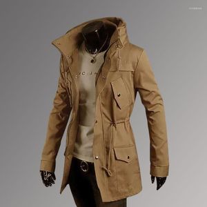 メンズトレンチコートコートコート長イギリスの薄い春秋の男性冬のジャケットワークウェア防水剤パーカー