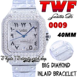 TWF tw0009 Japan Miyota Automatik-Herrenuhr, große Diamanten-Lünette, vollständig vereistes Diamant-Zifferblatt, schwarze arabische Markierungen, Edelstahl-Armband, Super Edition-Ewigkeitsuhren