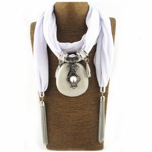 Collana con ciondolo a forma di sciarpa per donna, nappa lunga, gioielli in cotone cachi bianco nero