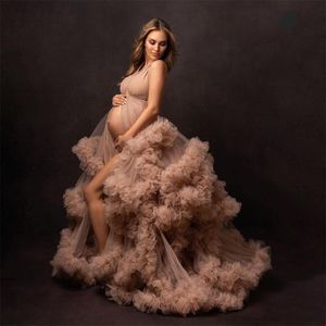 Champagne Prom Dresses Pregnant Women's Long Maternity Dress Ruffles Sleeveless Evening Gowns Photoshooting Robes