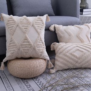 Simple Square Tassel European Style Pillow Sofa Ins Cushion Retro Throw 220507