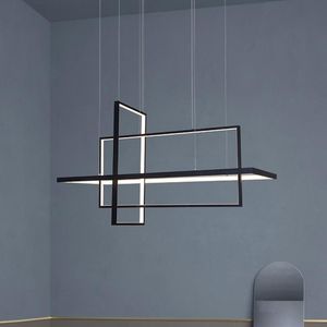 Pendant Lamps Modern Square LED Lights For Living Room Black Bedroom Dining Hanging Lamp Restaurant Fixtures Luster With RemotePendant