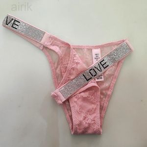 2023 Women's Panties Sexy Women Rhine stone Low Rise Underwear See Through Lace Floral Lingerie High Cut Female Bikini Underpanty VS Tanga