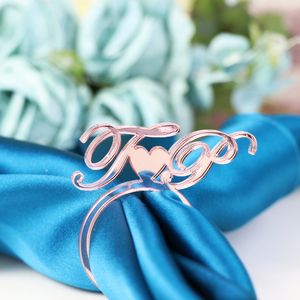 Personalized Custom Wedding Acrylic Wood table heart color Mirror Rose Gold Napkin Ring Heart Initials Decor 220618