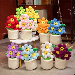 Cm Suower Flower Pot Plush Decor Pp Cotton Filled Soft Plant Colorful Smiling Home Decoration Ladies Girls Gift J220704