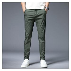 Men's Pants 2022 Xfh Thin Casual Men 4 Colors Classic Style Fashion Business Slim Fit Straight Cotton Solid Color Brand