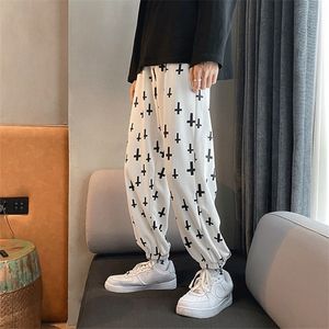 Hohe Taille Jogger Hosen Herren Gedruckt Lose Sportwear Hosen Männlichen Koreanischen Harem Casual Breite bein Streetwear Lange 220325