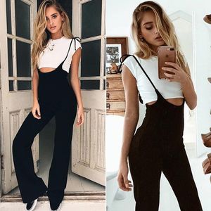 Jumpsuits das Mulheres Macacões Clubwear Moda Verão Mulheres Sexy Backless Spaghetti Strap Black Wide Leg Bumpsuit Romper Calças Longas