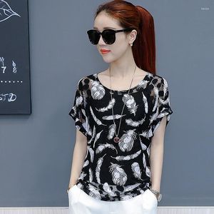 Women's Blouses & Shirts Hollow Out Women Spring Summer Style Chiffon Casual Flower Leaf Feather Printed Blusas Tops Feminina