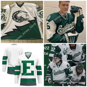 2022 NCAA Custom Eastern Michigan Eagles Emu Hockey Jersey 70 Jacob Mulka 2 David Bogart 3 Joshua Somers 4 Austin Linville 5 Kyle Sandera 19 Michael Salata Daniel Hudy