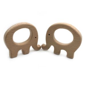 Beech Wooden Elephant Natural Handmade Wooden Teether DIY Wood Animal Pendant Eco-Friendly Safety Baby Teether Toys