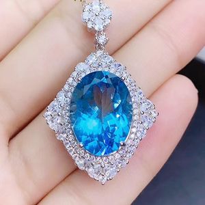 Локеты Blue Sapphire или Natural Real Topaz Countale 13ct 13ct Big Gemstone 925 Серебряное серебро серебряные украшения J213222