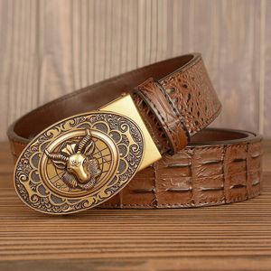 Belts Mens Leisure Belt Europe Personalized Party Alligator Pattern Waist Strap British Jeans Accessories Goat Automatic Buckle Cinto