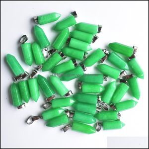 Pendant Necklaces Pendants Jewelry Wholesale 50Pcs/Lot Fashion Natural Malay Jade Stone Hexagonal Pillar Charms F Dh2Dt