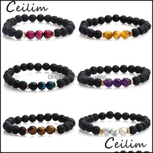 Perlenstränge Armbänder Schmuck 8mm Designs Lava Rock Perlen Charms ätherisches Öl Diffusor elastische Naturstein Perlen für Männer Tigerauge C