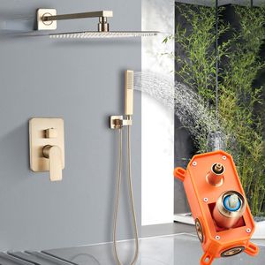 Brushed Gold Bathroom Shower Set Rainfall Shower Head Single Handle Faucet Wall Mounted Bath Shower Mixer Water Set