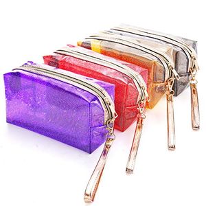 Bolsas cosméticas impermeáveis ​​brilhando sacos cosméticos com zíper transparente saco com zíper pvc maquiagem limpa bolsa para banheiro1222329