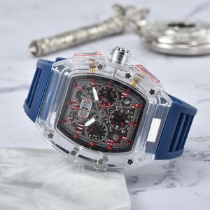 22 anni 6 pin fondo trasparente caratteristiche orologio sportivo militare cavo da uomo di lusso orologio analogico da uomo al quarzo con data