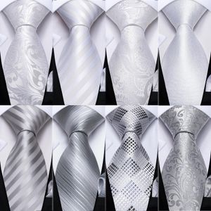 Designer White Grey Sliver Mens cravatte pezzi di soffittanti set di seta per uomini cravatta per feste di nozze