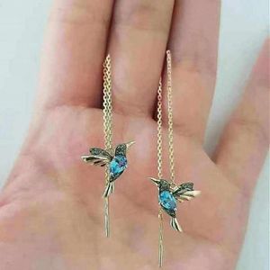 Ciondola lampadario alla moda ala diffusione zircone colibrì ciondolo lungo Earchain orecchini gioielli donna signore patria regali per festeD