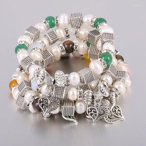 Armreif, natürliche Süßwasserperle, 7–8 mm, Kupferhand-Armband mit herzförmigem Anhänger, 13 x 14, für elegante Frauen, Hochzeitskleid, Geschenk, Armreif Kent22