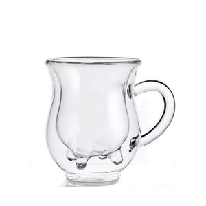 Home Creative Tumblers Cow Double Layer Glass Creamer Cup 250ml Lovely Milk Jug Juice Tea Coffee Cups Clear Glasses Mug Milk Frother Pitcher ZC1215