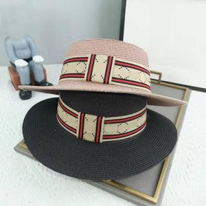Chapéu de designer para mulheres chapéus de aba larga fita cor contrastante letra G palha top de férias