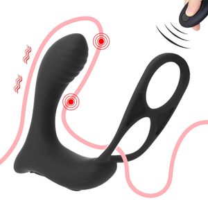 Doppi anelli Anal Plug giocattolo sexy per uomo Massaggio alla prostata maschile Vibratore Stimolatore Butt Delay Eiaculazione