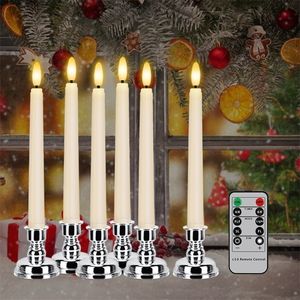 LED Electronic Candle With Timer Remote And Candlestick Fake Candle Flicker Year Christmas Decorative Table Window Candles 220524