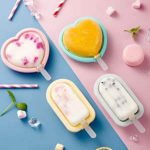 Kształt serca formy silikonowe formy lody wielokrotnego użytku miękki producent pop z pokrywką patyki popsicle łatwe do wydania formy DIY Kitchen Tools MJ0556