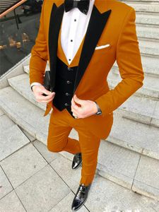 タキシードワンボタンハンサムなピークのピークラペルの新郎Tuxedos男性のスーツウェディング/プロム/ディナーマンブレザー（ジャケット+パンツ+ネクタイ+ベスト）W1031
