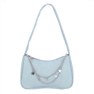 Abendtaschen Günstige Damen Reine Farbe Unterarm Schulter Lässige Damen Sternkette Kleine Süße Mädchen Tägliche Shopper Geldbörse und Handtaschen 220630