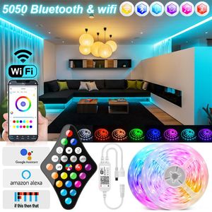 Полоски светодиодные полосатые светильники RGB Light Neon Tira Alexa Wi -Fi гибкие ленты светодиоды диодная лента для украшения спальня подсветка