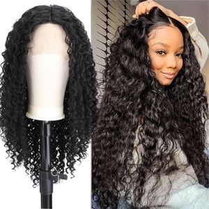 Curly Front Middle Part Synthetic Hair Seamls Lace 20-26Inch Ombre Bordeaux Deep wave Frontal Wig