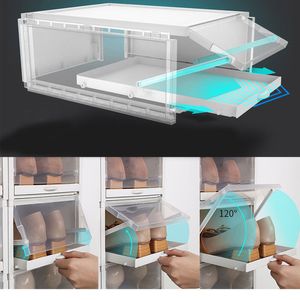 Push Drawer Type Shoes Box Transparent Drawer Case Plastic Shoe Boxes Stapelbar Box Shoe Organizer Shoebox Storage Shoe Rack 201109