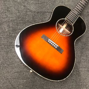 Custom 39 Inch Solid Spruce Top O Body AAAAA All Solid Wood Acoustic Guitar Abalone Ebony Fingerboard Gloss finish in Sunburst