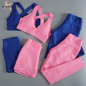 Anti Cellulit 3 Piece Set Women Gym Sets Crop Top And Fitness Leggings Sport Shorts Set Tracksuit Sports Suit 220421