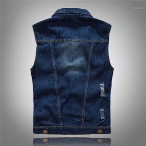 Men's Vests Denim Vest Jacket Sleeveless Casual Waistcoat Jean Coat Ripped Slim Fit Male Cowboy